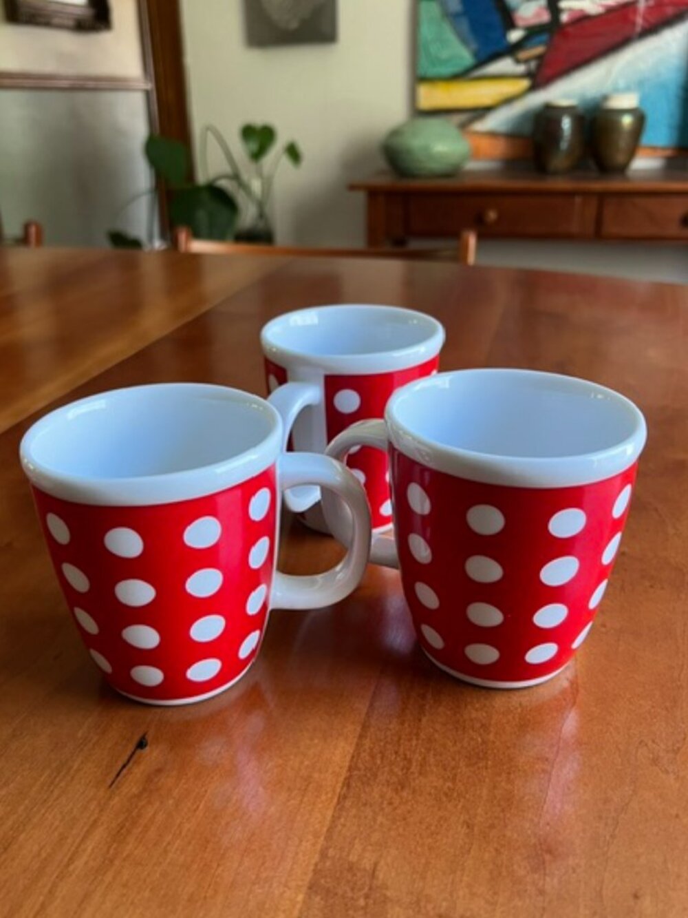 VTG Bodum Red & White Polka Dot Ceramic Coffee Tea Mug - Set of 3 - Picture 9 of 10
